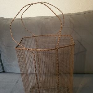 Vintage-Inspired Brown Wire Basket with Handles